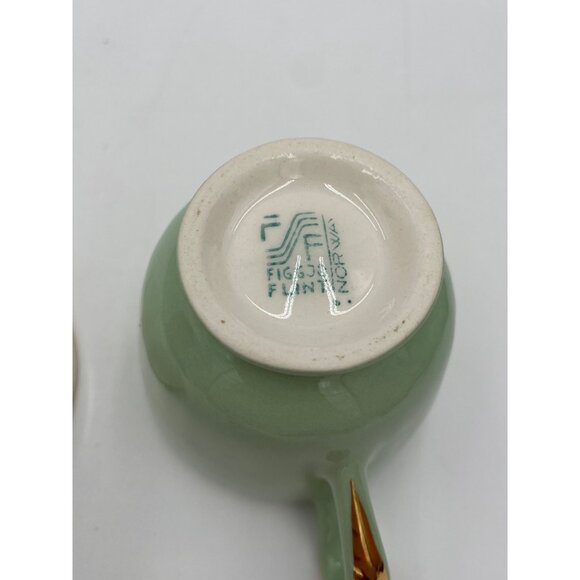 Vintage Figgjo Flint Norway Green & Gold Gravy Boat With Saucer Mid-Century Mode - Picture 4 of 7